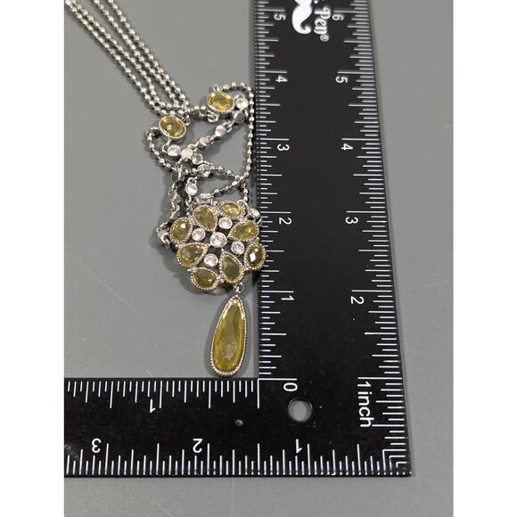 Cookie Lee Yellow Crystal Charm Drape Tennis Chain Necklace Silver Tone 19" - Picture 11 of 11